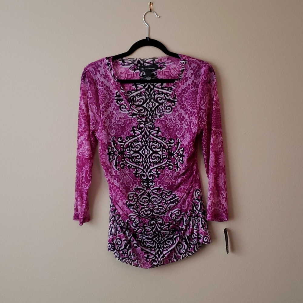 INC large purple/blk brocade top